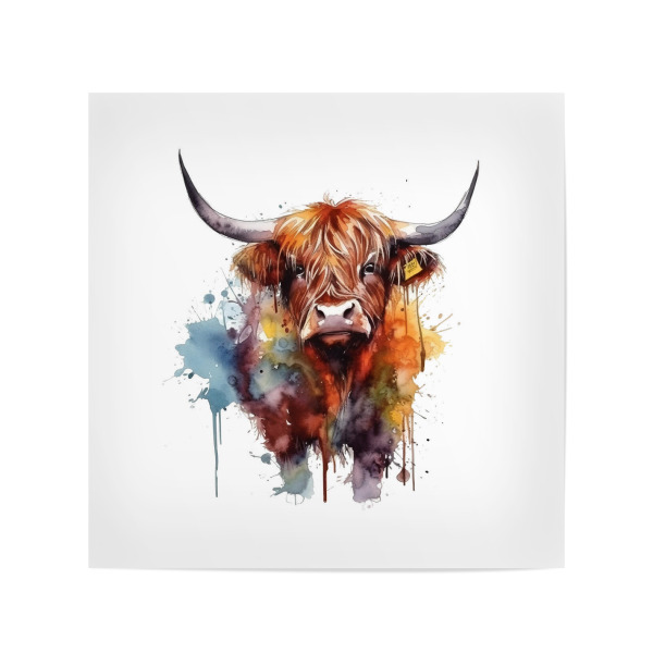 Poster 20x20 cm "Bunte Hochlandkuh D" artboxONE - Tiere,Abstrakt - Kuh,Hochland,Tiere,Rinder,Tropfen,Bunt,Mehrfarbig