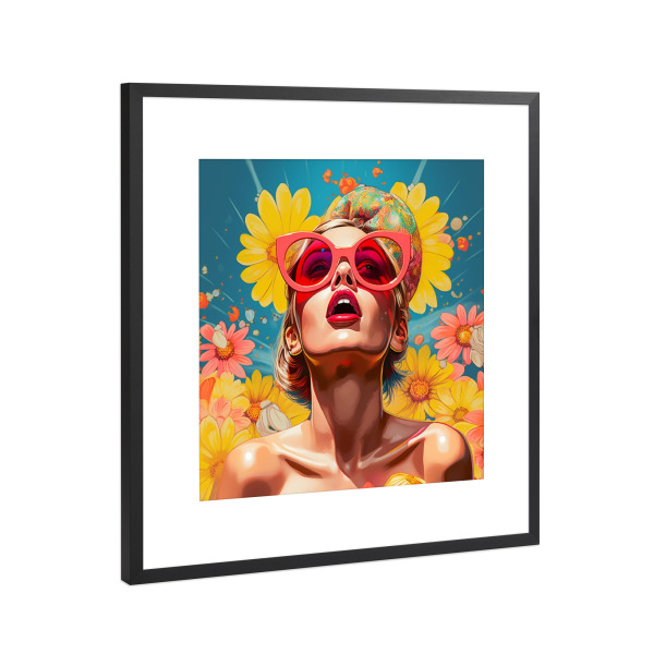 Poster mit Rahmen Schwarz (Metallic) "FUN SUMMER" artboxONE - Floral - Frau,Sommer,Fun,Blumen,Portrait,Popart