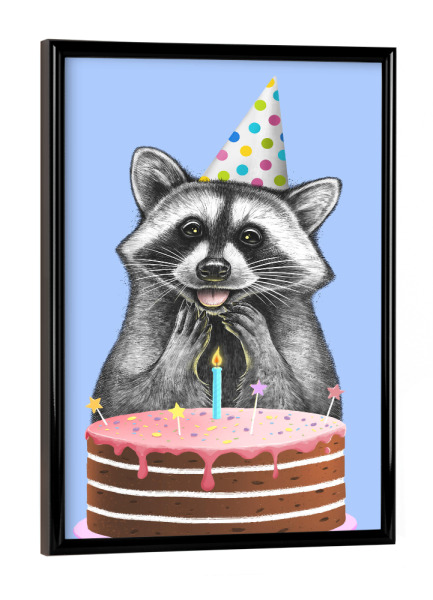 Poster mit schwarzem Rahmen "Geburtstagswaschbär" artboxONE - Tiere,Essen & Trinken,Lustig