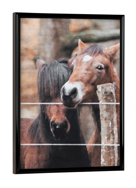 Poster mit schwarzem Rahmen "Braune Pferde" artboxONE - Natur,Tiere - Tiere,Pferde,Natur,Bäume,Wald,Zaun