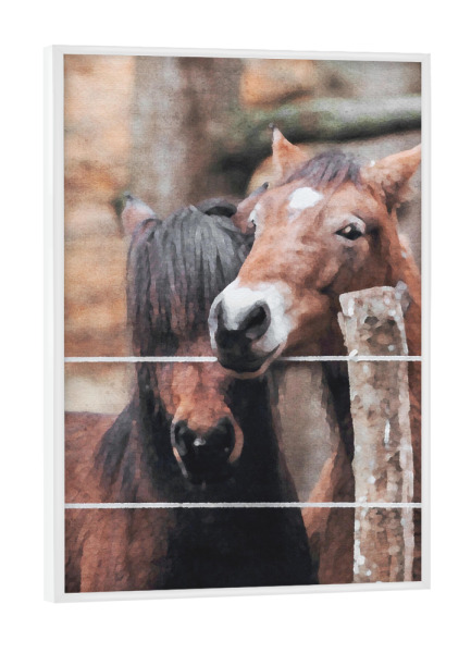 Poster mit weißem Rahmen "Braune Pferde" artboxONE - Natur,Tiere - Tiere,Pferde,Natur,Bäume,Wald,Zaun