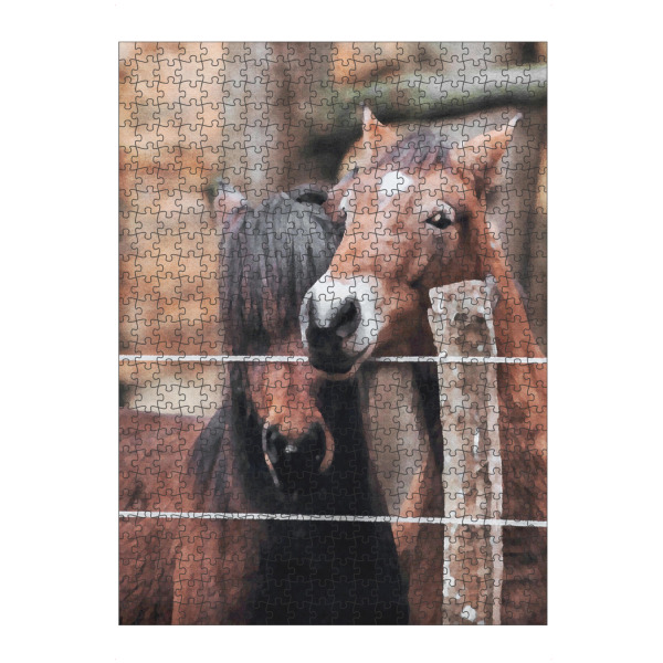 Puzzle Ravensburger "Braune Pferde" artboxONE - Natur,Tiere - Tiere,Pferde,Natur,Bäume,Wald,Zaun - Bild tiere