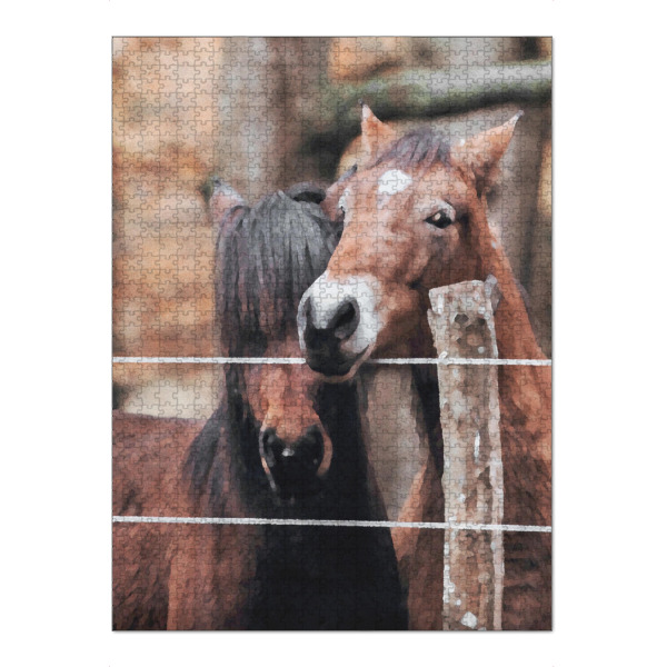 Puzzle Ravensburger "Braune Pferde" artboxONE - Natur,Tiere - Tiere,Pferde,Natur,Bäume,Wald,Zaun - Bild tiere