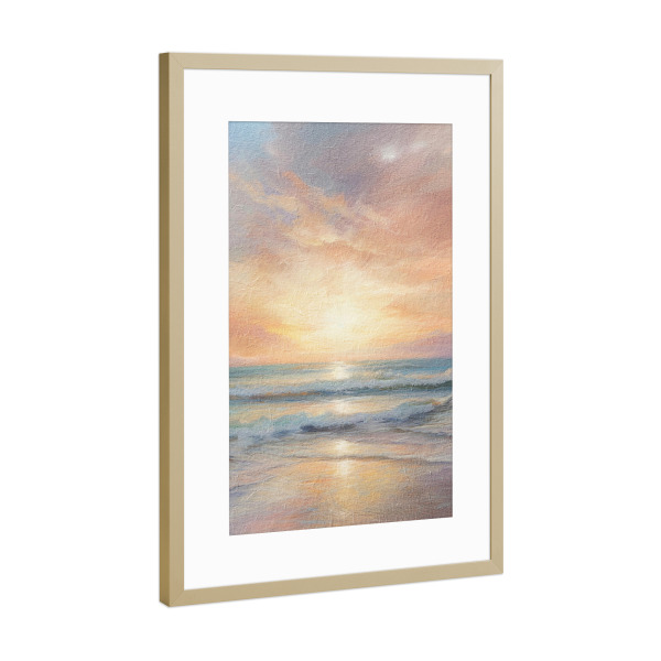 Poster mit Rahmen Gold "Ozean-Sonnenaufgang I" artboxONE - Reise / Strand und Meer - Ozean,Sonnenaufgang,Sonnenuntergang,Meer,Ufer,Sand,Wellen,Küste
