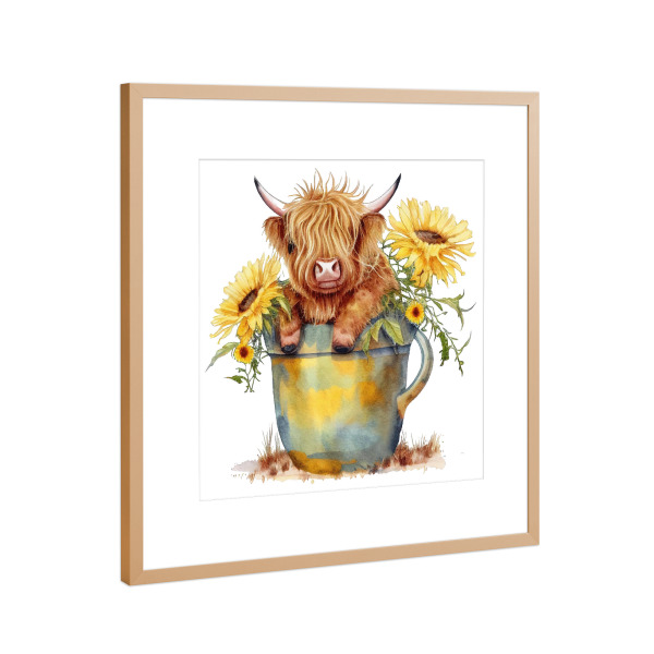 Poster mit Rahmen Kupfer "Hochlandkuh in Cup A" artboxONE - Floral,Tiere