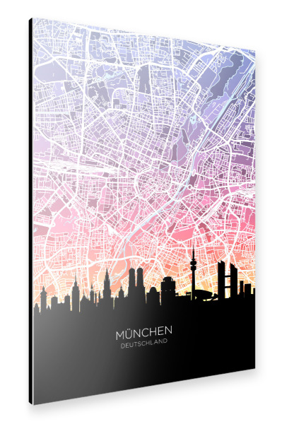Alu-Dibond "München Skyline Karte Pastell" 30x20 cm artboxONE