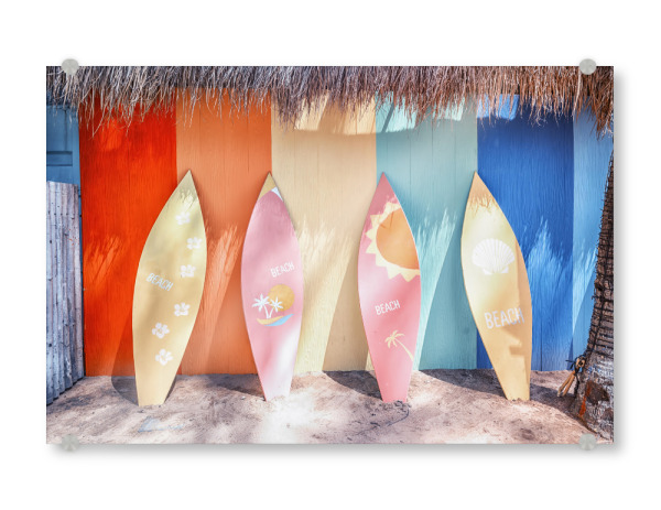 Acrylglasbild "Surfbretter am Strand" artboxONE - Reise,Reise / Strand und Meer,Sport,Für Mama,Für Papa