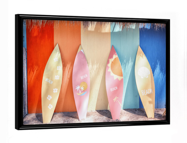 Poster mit schwarzem Rahmen "Surfbretter am Strand" artboxONE - Reise,Reise / Strand und Meer,Sport,Für Mama,Für Papa