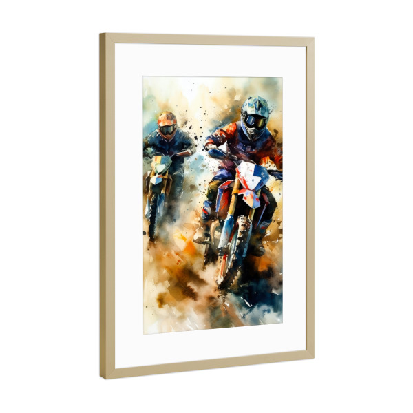 Poster mit Rahmen Gold "Motorradrennsport Kunst B" artboxONE - Sport / Motorsport,Sport - Motorrad,Motor,Sport,Motoren,Geschwindigkeit,Rennen