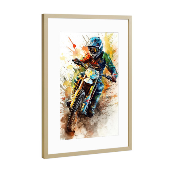 Poster mit Rahmen Gold "Motorradrennsport Kunst A" artboxONE - Sport / Motorsport,Sport - Motorrad,Motorsport,Sport,Motor,Motorrad,Rennen
