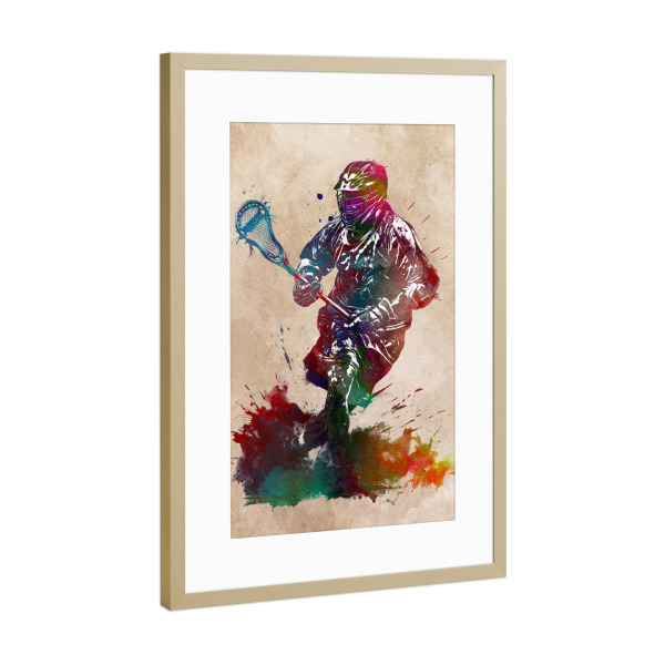 Poster mit Rahmen Gold "Lacrosse-Sportkunst A" artboxONE - Sport - Lacrosse,Spiel,Sport,Illustration,Grafik