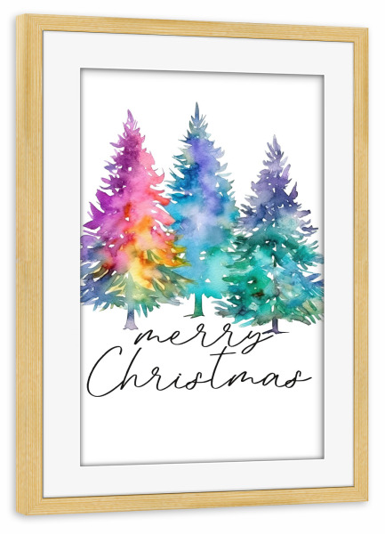 Poster mit Rahmen kiefer "Merry Christmas Colorful Design" artboxONE - Abstrakt,Fashion,Weihnachten,Buchstaben