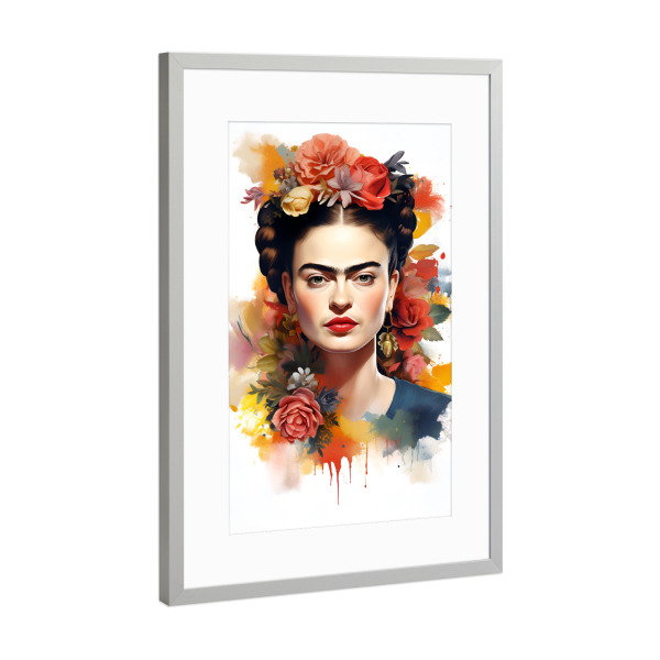 Poster mit Rahmen Silber "Wonderful Frida" artboxONE - Floral,Abstrakt,Menschen