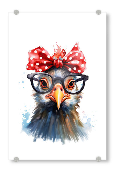 Acrylglasbild "Lustiges Huhn mit roter Schleife" artboxONE - Tiere,Abstrakt,Fashion,Festivals,Lustig