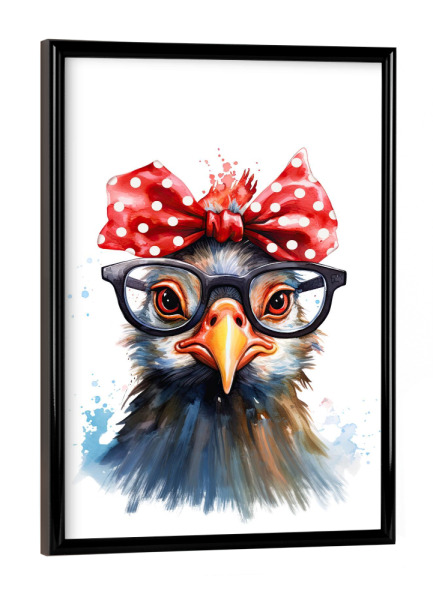 Poster mit schwarzem Rahmen "Lustiges Huhn mit roter Schleife" artboxONE - Tiere,Abstrakt,Fashion,Festivals,Lustig