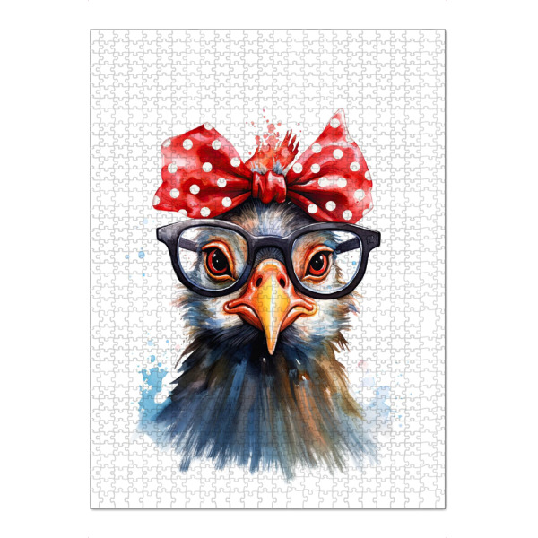 Puzzle Ravensburger "Lustiges Huhn mit roter Schleife" artboxONE - Tiere,Abstrakt,Fashion,Festivals,Lustig