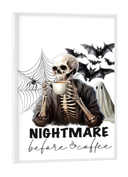 Poster mit weißem Rahmen "Albtraum vor dem Kaffee-Zitat" artboxONE - Essen & Trinken,Abstrakt,Buchstaben,Festivals,Halloween