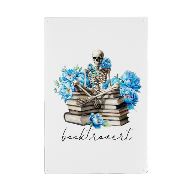 Holzbild "Booktrovert Skelett-Blumenbuch" artboxONE - Abstrakt,Festivals,Halloween,Lustig