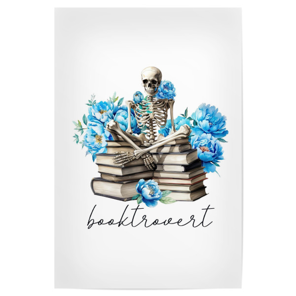 Poster 30x20 cm "Booktrovert Skelett-Blumenbuch" artboxONE - Abstrakt,Festivals,Halloween,Lustig