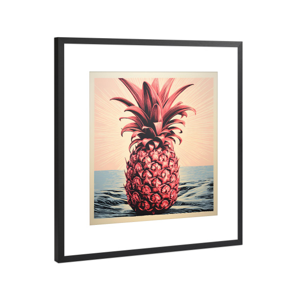 Poster mit Rahmen Schwarz (Metallic) "Retro Ananas pink" artboxONE - Natur,Essen & Trinken,Essen & Trinken / Obst & Gemüse