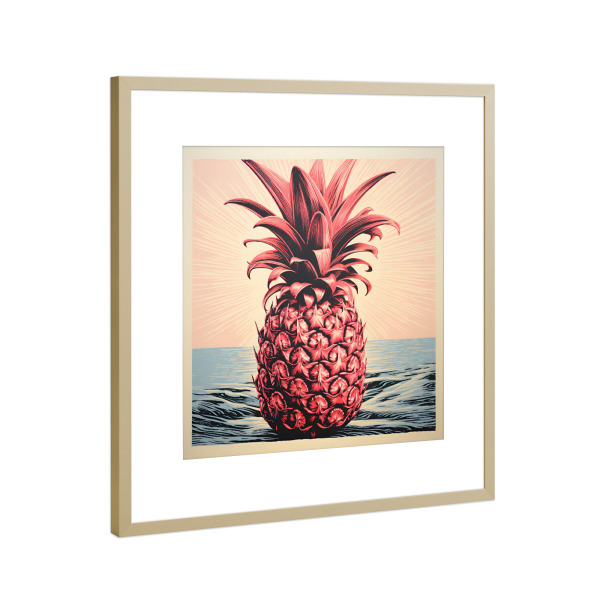Poster mit Rahmen Gold "Retro Ananas pink" artboxONE - Natur,Essen & Trinken,Essen & Trinken / Obst & Gemüse