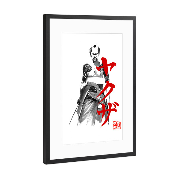 Poster mit Rahmen Schwarz (Metallic) "Yakuza und Kanji" artboxONE - Reise / Asien - Sumie,Japan,Yakuza,Kanji