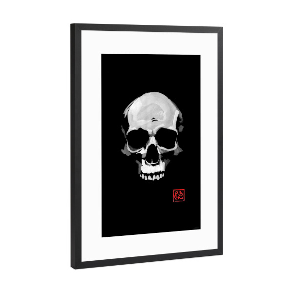 Poster mit Rahmen Schwarz (Metallic) "Totenkopf in Schwarz" artboxONE - Halloween - Schädel,Sumie,Japan