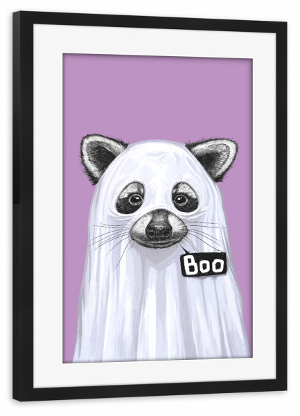 Poster mit Rahmen schwarz "Waschbär Boo" artboxONE - Tiere,Halloween,Lustig