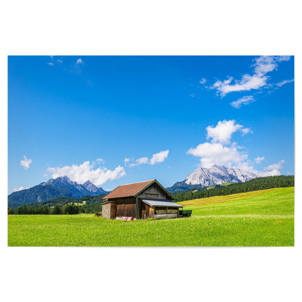 Poster 30x20 cm "Wolken, Gebirge, Hütte und Wiese" artboxONE - Natur,Reise,Architektur