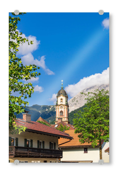 Acrylglasbild "Haus, Kirche, Berg" artboxONE - Natur,Reise,Architektur