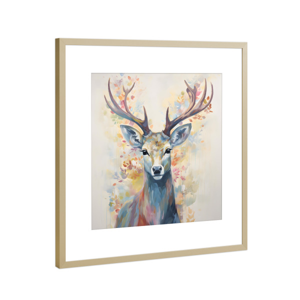 Poster mit Rahmen Gold "Reh Romantic" artboxONE - Floral,Tiere,Abstrakt