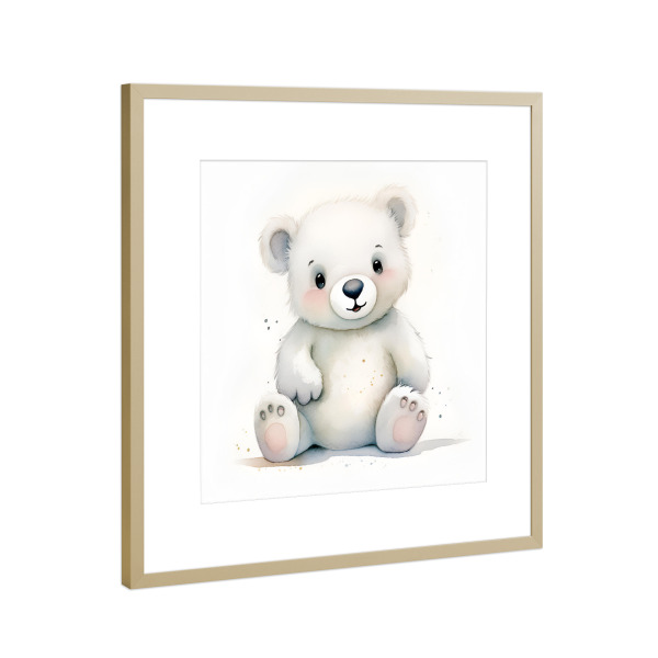 Poster mit Rahmen Gold "Niedlicher Baby Eisbär" artboxONE - Für Kinder,Tiere,Lustig