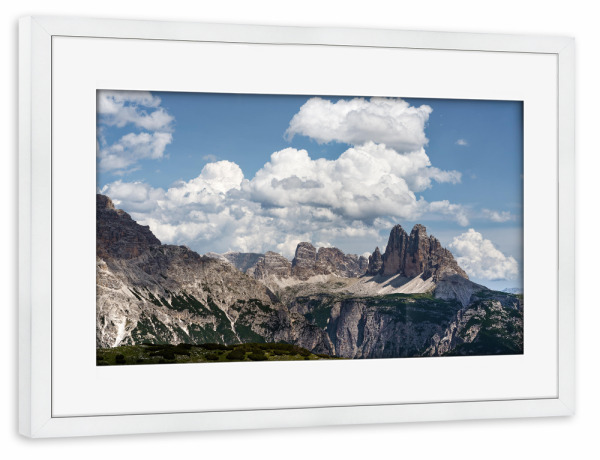 Poster mit Rahmen weiß "Drei Zinnen Panoramablick" artboxONE - Natur,Reise / Länder