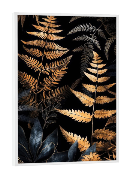 Poster mit weißem Rahmen "Goldene Farne A" artboxONE - Natur,Floral - Farn,Farne,Wald,Natur,Blätter,Flora