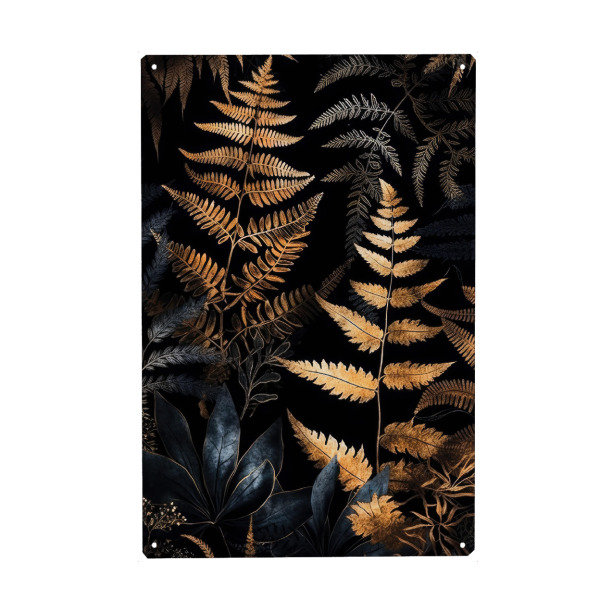 Metall Poster "Goldene Farne A" artboxONE - Natur,Floral - Farn,Farne,Wald,Natur,Blätter,Flora - Blechschild