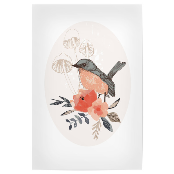 Poster 30x20 cm "Lisa Dolson - Bluebird" artboxONE - Natur,Floral,Tiere - Natur,Pflanze,Blumenstrauß,Blüten,Blumen,Botanik,Vogel,Tier