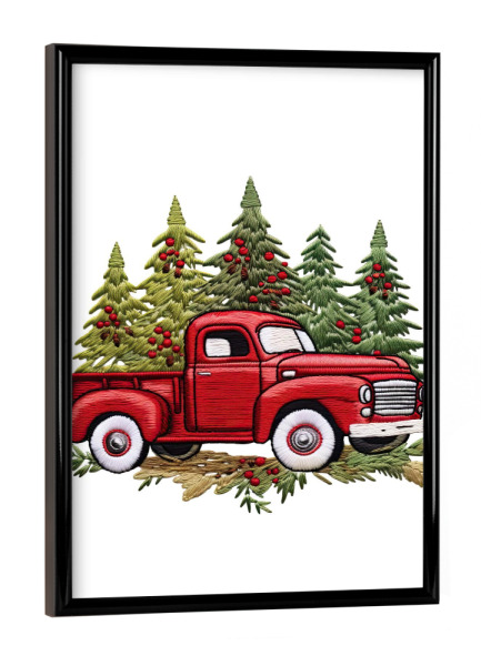 Poster mit schwarzem Rahmen "Roter Weihnachtstruck" artboxONE - Für Kinder,Automobile,Weihnachten,Für Mama,Festivals