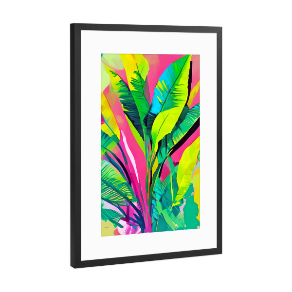 Poster mit Rahmen Schwarz (Metallic) "Rosa Sommer- und Bananenblätter" artboxONE - Natur,Abstrakt