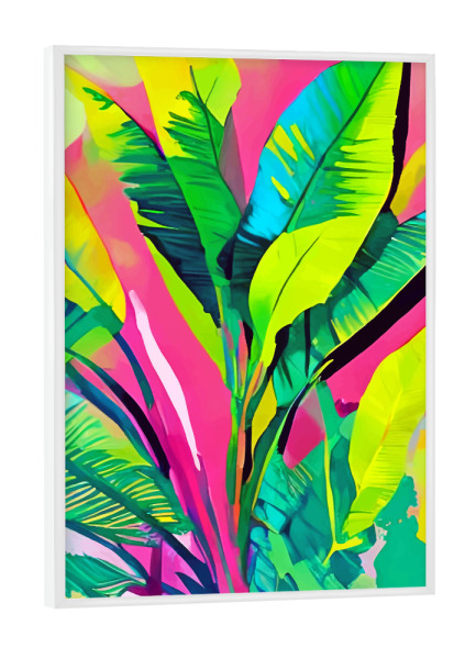 Poster mit weißem Rahmen "Rosa Sommer- und Bananenblätter" artboxONE - Natur,Abstrakt