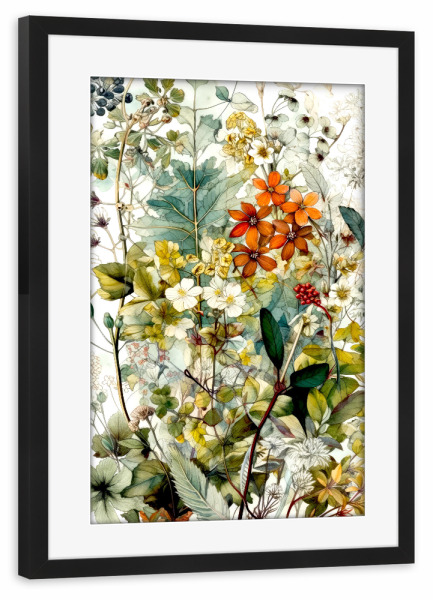 Poster mit Rahmen schwarz "Wiese voller Blumen H" artboxONE - Natur,Floral - Wiese,Natur,Blumen,Blumen,Botanische,Blätter,Blatt,Blumen,Kräuter
