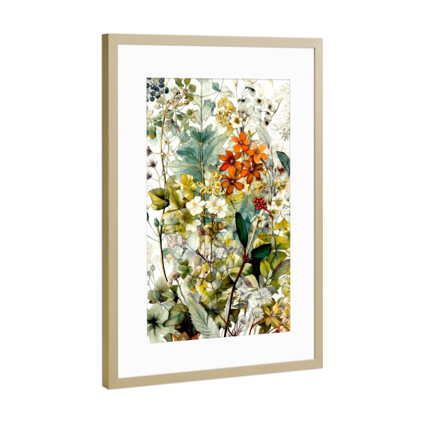 Poster mit Rahmen Gold "Wiese voller Blumen H" artboxONE - Natur,Floral - Wiese,Natur,Blumen,Blumen,Botanische,Blätter,Blatt,Blumen,Kräuter