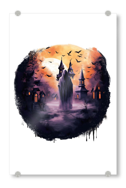 Acrylglasbild "Spooky Castle Silhouette Ghost" artboxONE - Natur,Abstrakt,Architektur,Festivals,Halloween
