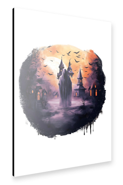 Alu-Dibond "Spooky Castle Silhouette Ghost" 30x20 cm artboxONE
