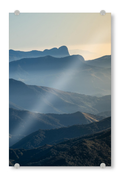 Acrylglasbild "BERGE SCHATTEN IM NEBEL" artboxONE - Natur,Reise - Berge,Schatten,Silhouetten,Nebel,Farbverlauf,Natur,Landschaft