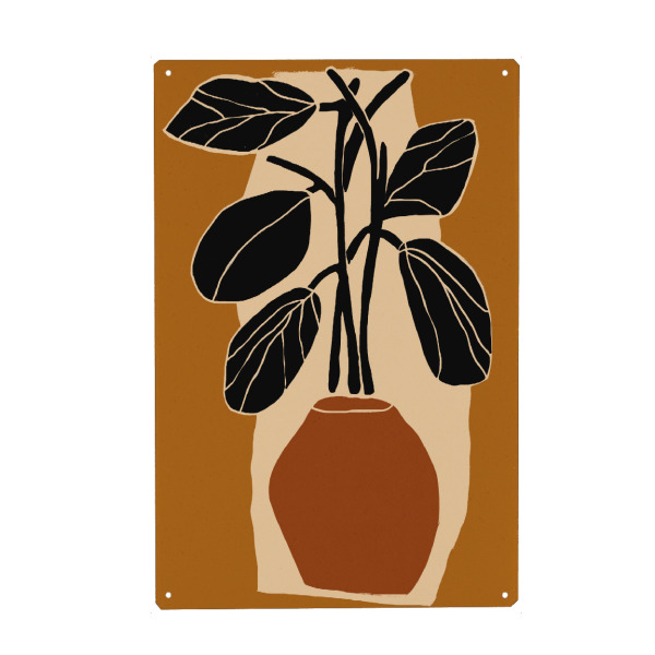 Holzbild "Stillleben Mit Pflanze" artboxONE - Floral,Abstrakt,Für Mama - Blume,Blumen,Floral,Vase,Pflanze,Topf,Schlicht,Simpel,Illustration