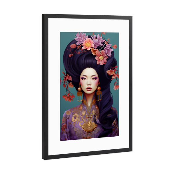 Poster mit Rahmen Schwarz (Metallic) "Asiatische Schönheit" artboxONE - Floral,Menschen,Reise / Asien