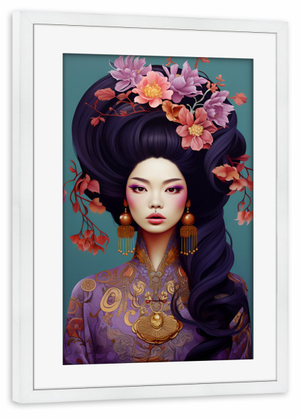Poster mit Rahmen weiß "Asiatische Schönheit" artboxONE - Floral,Menschen,Reise / Asien