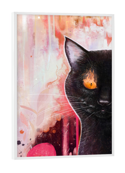 Poster mit weißem Rahmen "Schwarze Katze mit Feuer" artboxONE - Natur,Tiere,Für Papa,Halloween,Lustig