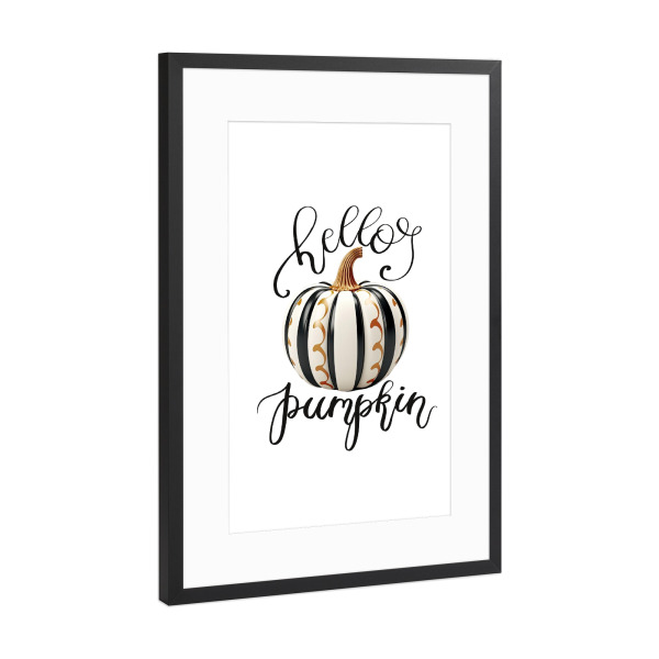 Poster mit Rahmen Schwarz (Metallic) "Hallo Kürbis" artboxONE - Essen & Trinken,Abstrakt,Fashion,Festivals,Halloween