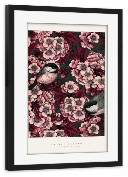 Poster mit Rahmen schwarz "Kirilova - Kirschen im Garten rot" artboxONE - Natur,Floral,Tiere